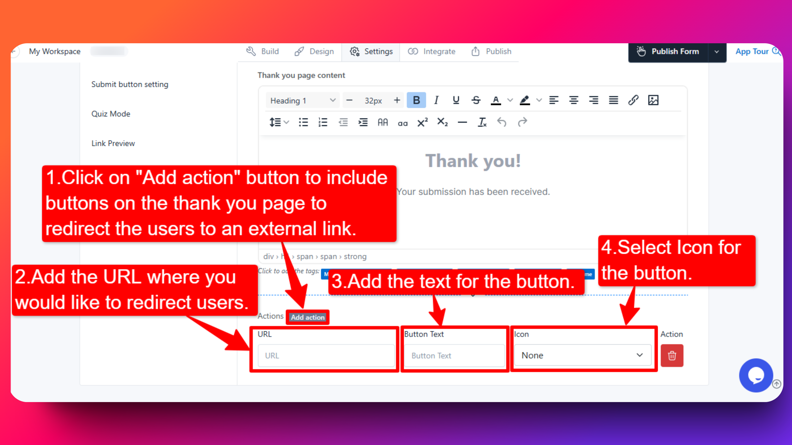 Action button in Thank You Page