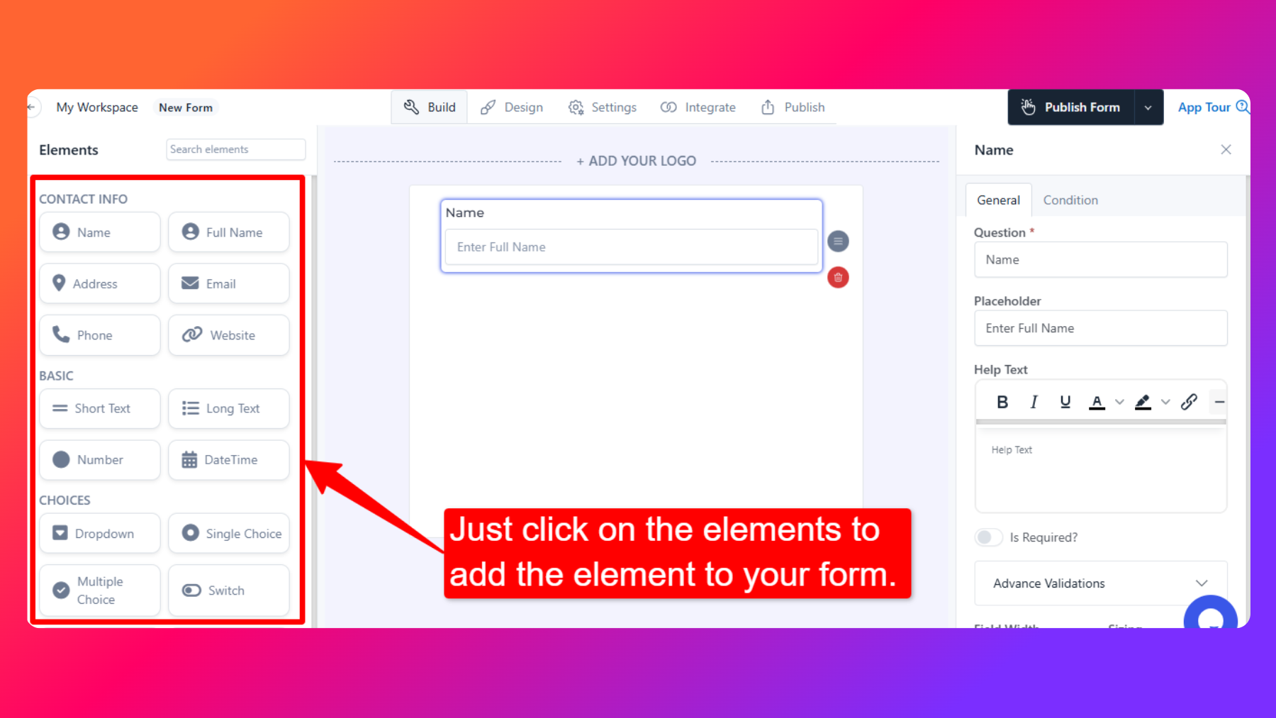 click on the element to add