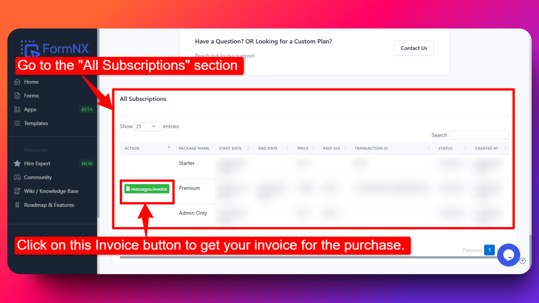 Screenshot for Invoice