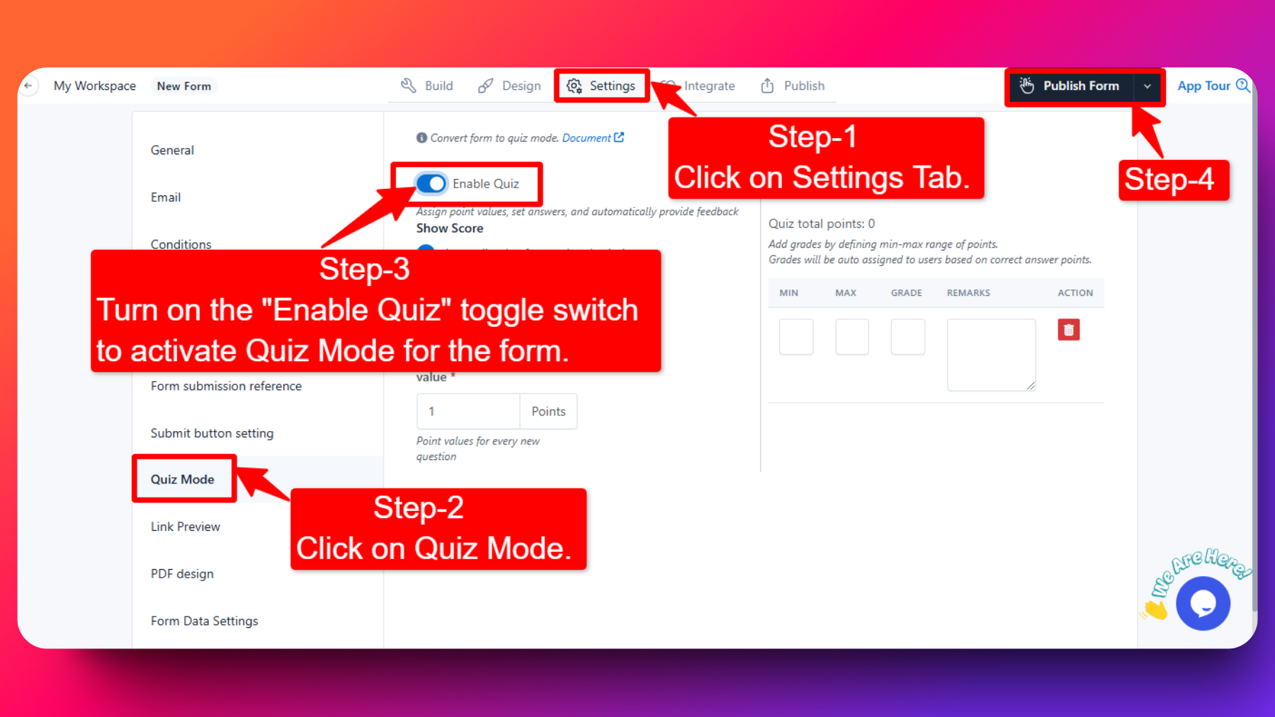 Enabling Quiz Mode