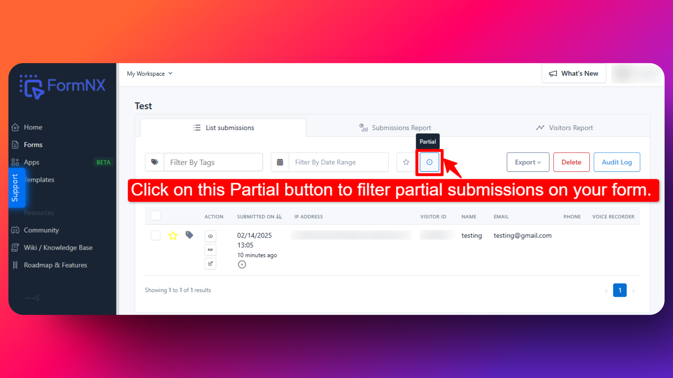 Filter partial submissions
