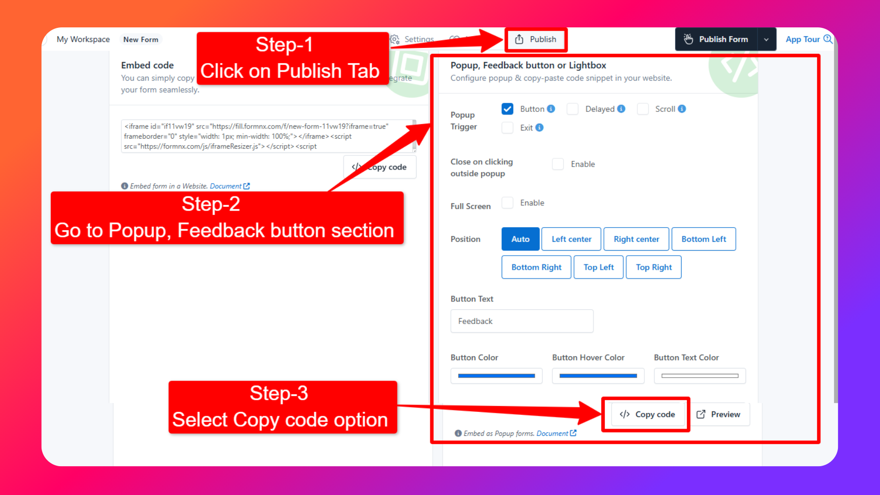 Embed Popup Steps