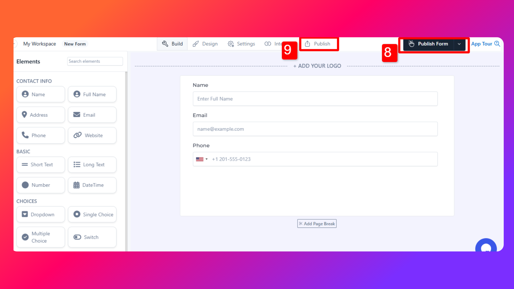 Save Form, Share/Publish