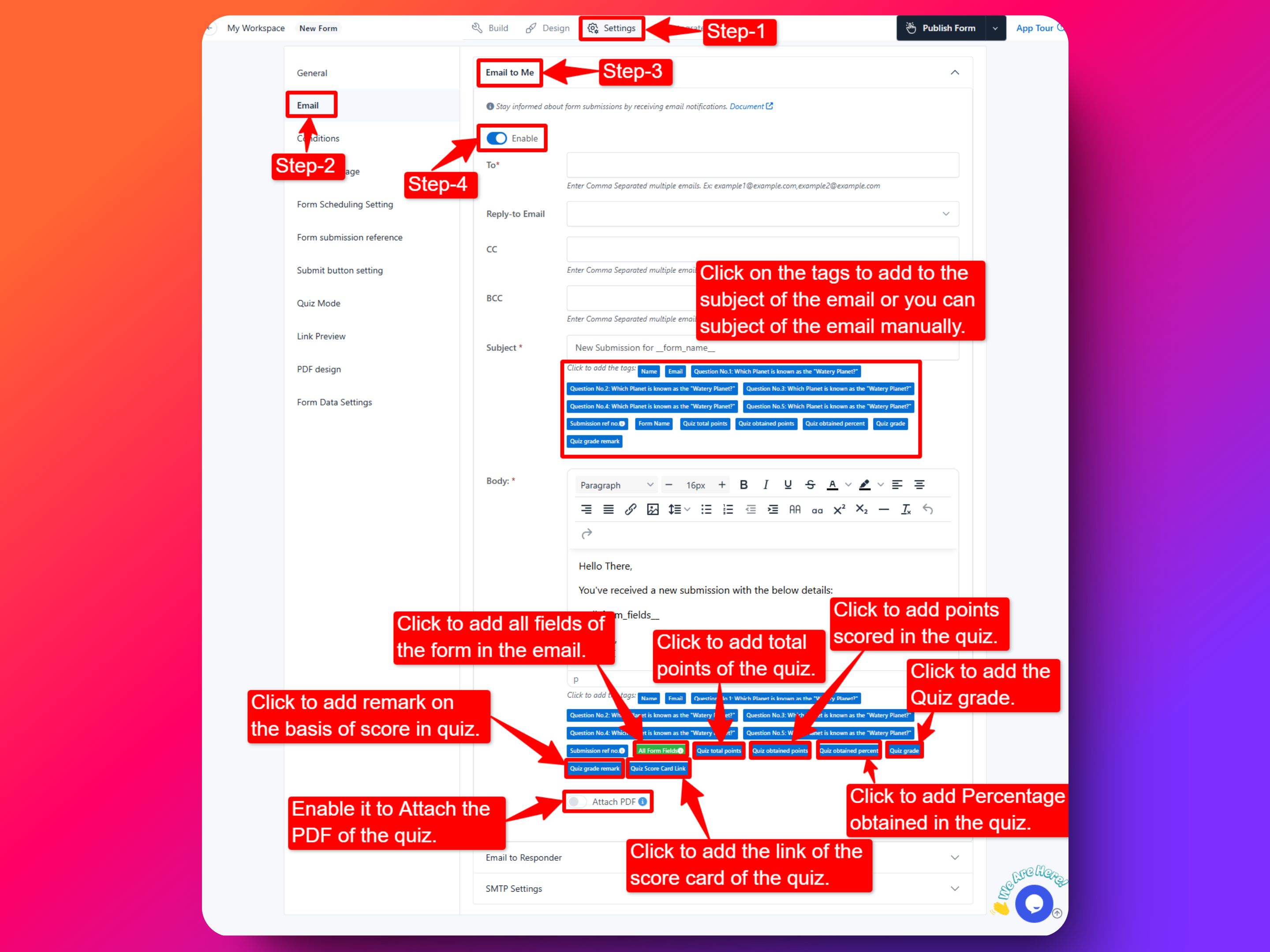 New Submission email Settings